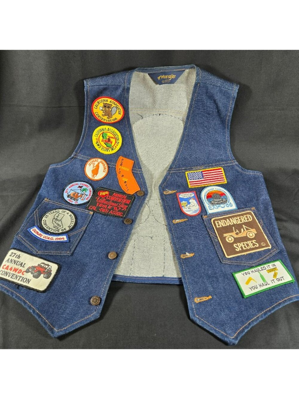 VTG Wrangler USA Made Denim Vest El Dorado Jeepherders Cal4Wheel M / L
